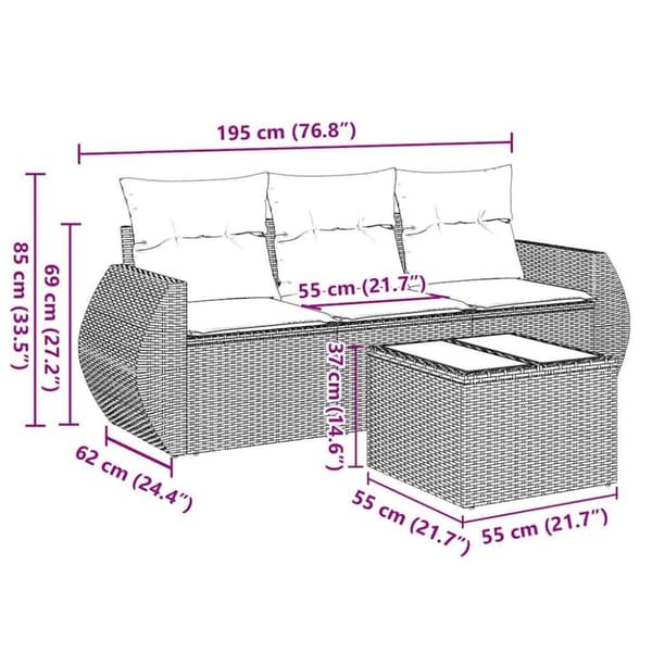 vidaXL sofasæt til haven 4 dele med hynder polyrattan sort
