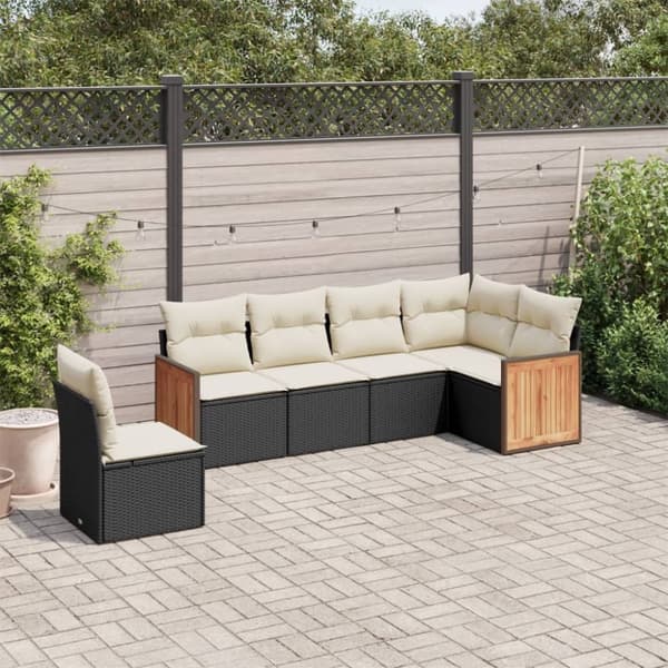 vidaXL sofasæt til haven 6 dele med hynder polyrattan sort
