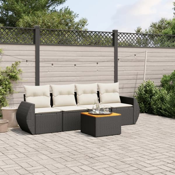 vidaXL sofasæt til haven 5 dele med hynder polyrattan sort
