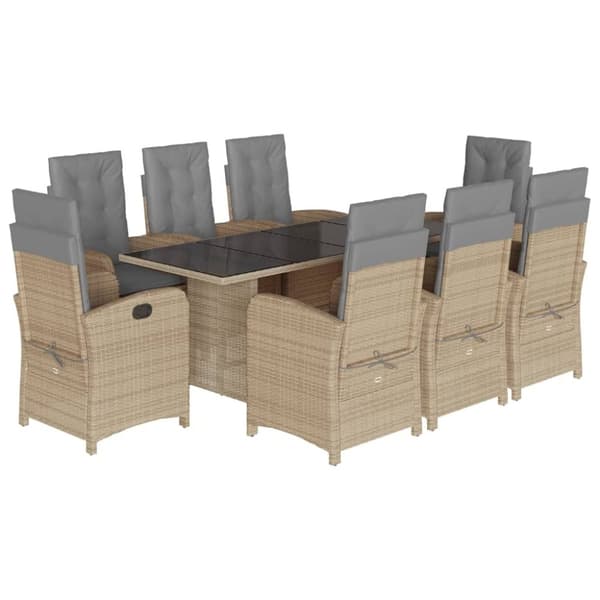 vidaXL spisebordssæt til haven 9 dele med hynder polyrattan beige