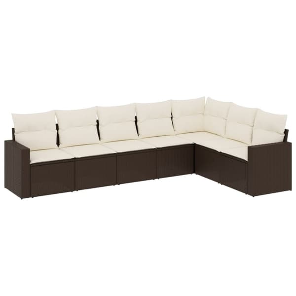 vidaXL sofasæt til haven 7 dele med hynder polyrattan brun