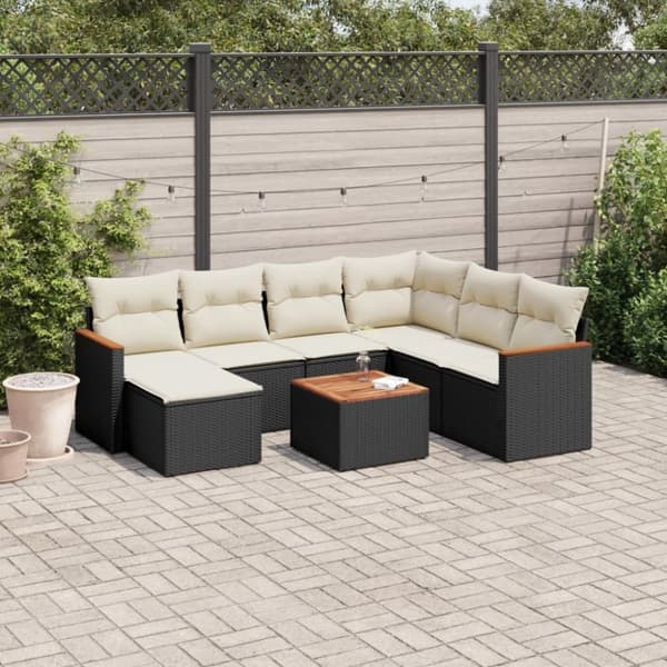 vidaXL sofasæt til haven 8 dele med hynder polyrattan sort