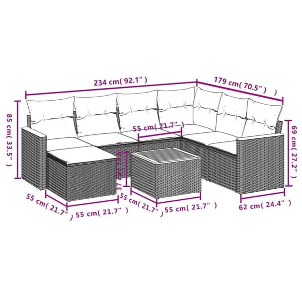 vidaXL sofasæt til haven 8 dele med hynder polyrattan sort