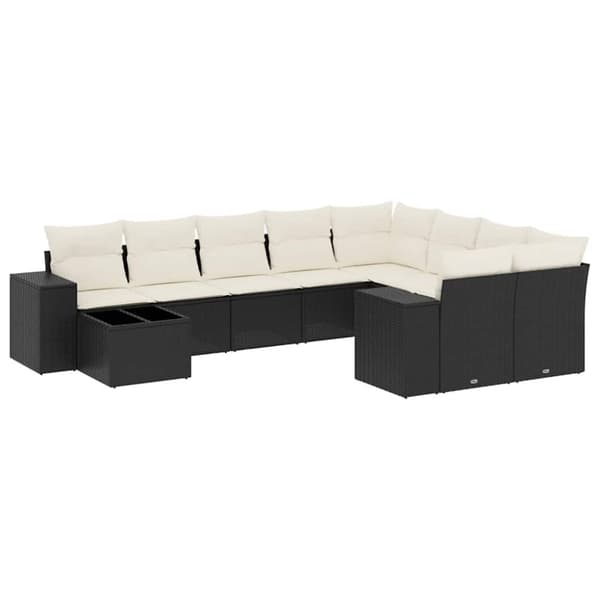 vidaXL sofasæt til haven 10 dele med hynder polyrattan sort