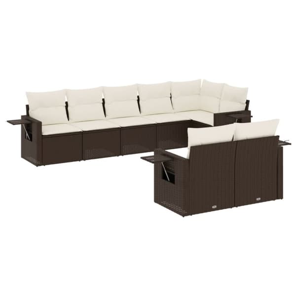 vidaXL sofasæt til haven 8 dele med hynder polyrattan brun