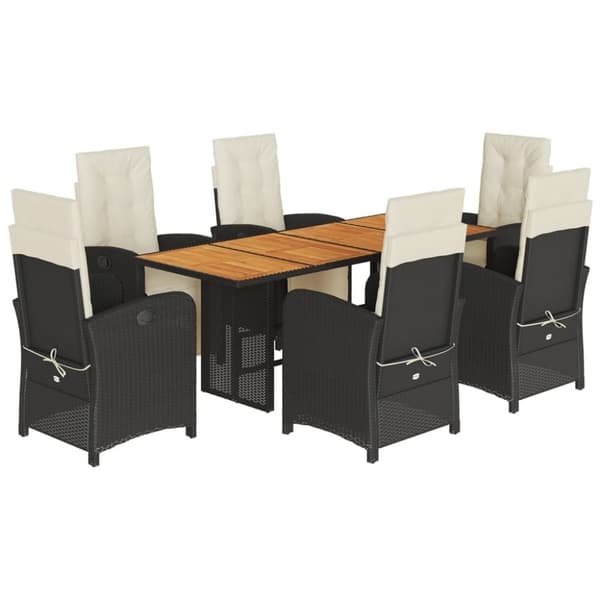 vidaXL Hagespisegruppe med puter 7 deler polyrotting svart