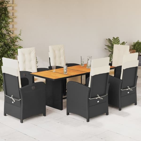 vidaXL Hagespisegruppe med puter 7 deler polyrotting svart