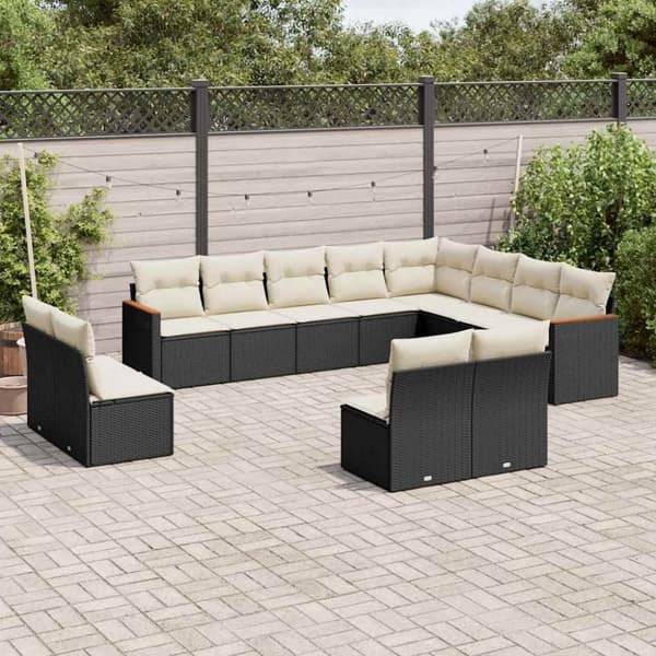 vidaXL sofasæt til haven 12 dele med hynder polyrattan sort