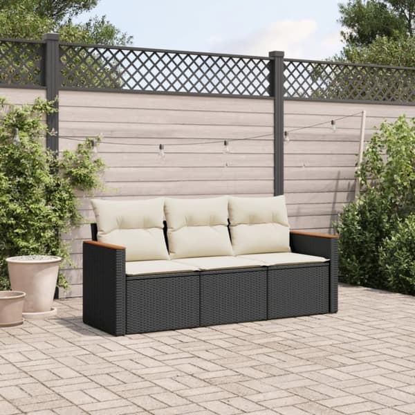 vidaXL sofasæt til haven 3 dele med hynder polyrattan sort