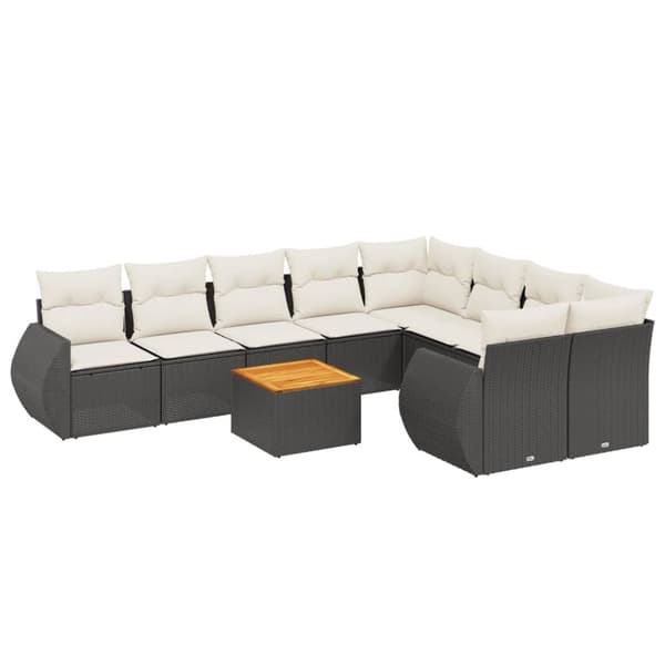 vidaXL sofasæt til haven 10 dele med hynder polyrattan sort