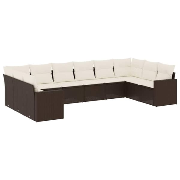 vidaXL sofasæt til haven 10 dele med hynder polyrattan brun