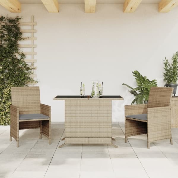 vidaXL bistrosæt til haven 3 dele med hynder polyrattan blandet beige