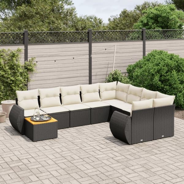 vidaXL sofasæt til haven 10 dele med hynder polyrattan sort