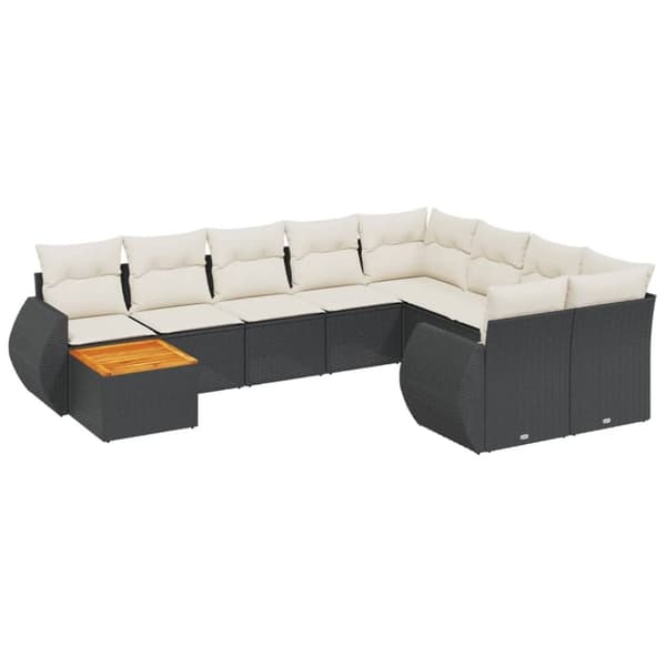 vidaXL sofasæt til haven 10 dele med hynder polyrattan sort