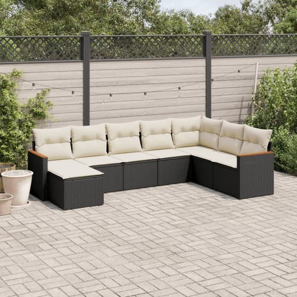 vidaXL sofasæt til haven 8 dele med hynder polyrattan sort