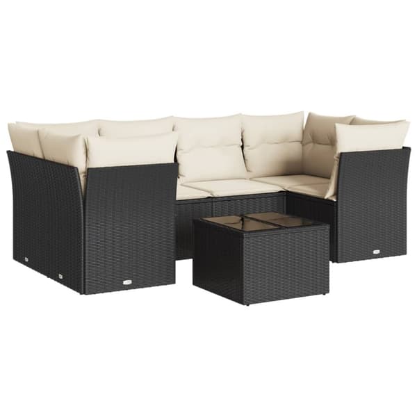vidaXL sofasæt til haven 7 dele med hynder polyrattan sort