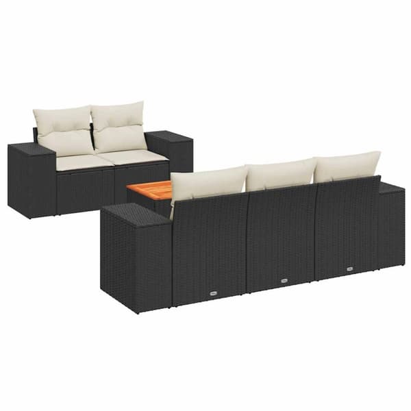vidaXL sofasæt til haven 6 dele med hynder polyrattan sort