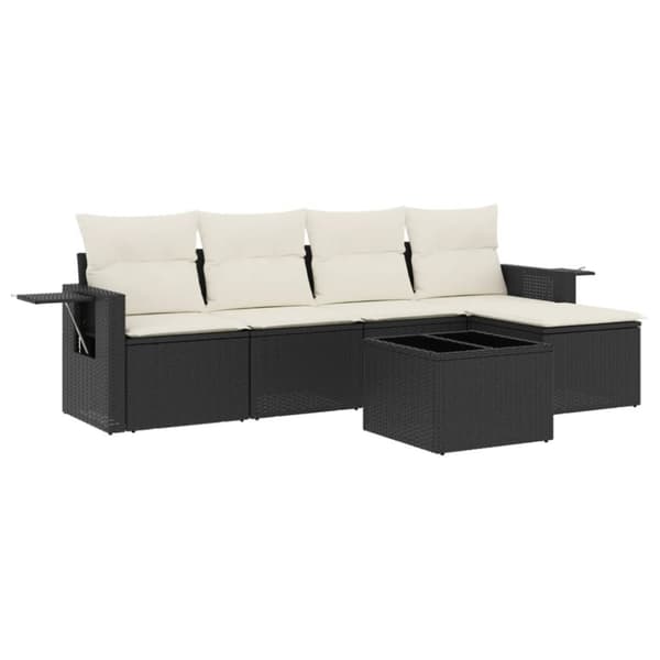 vidaXL sofasæt til haven 6 dele med hynder polyrattan sort