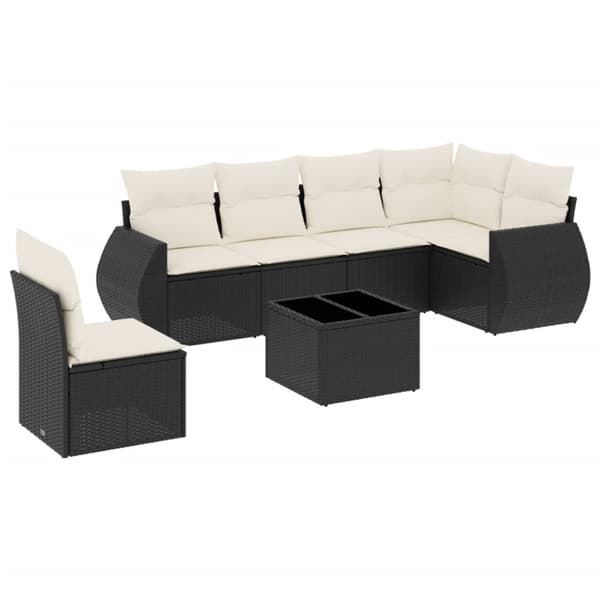 vidaXL sofasæt til haven 7 dele med hynder polyrattan sort