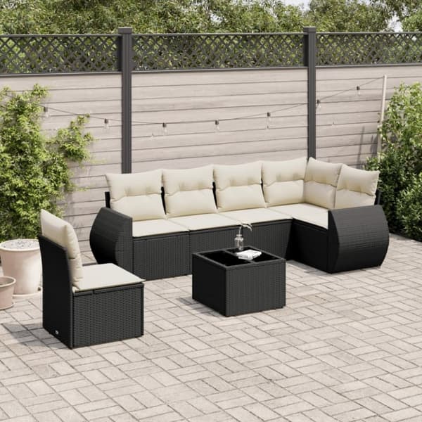 vidaXL sofasæt til haven 7 dele med hynder polyrattan sort