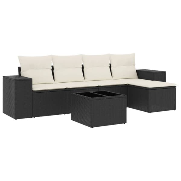 vidaXL Loungegrupp med dynor 6 delar svart konstrotting