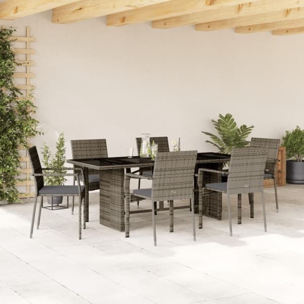 vidaXL spisebordssæt til haven 7 dele med hynder polyrattan grå