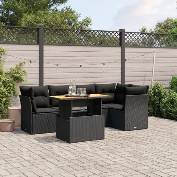 vidaXL sofasæt til haven 5 dele med hynder polyrattan sort