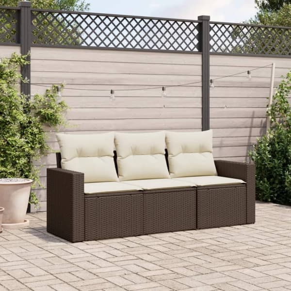 vidaXL sofasæt til haven 3 dele med hynder polyrattan brun