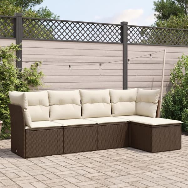 vidaXL sofasæt til haven 5 dele med hynder polyrattan brun