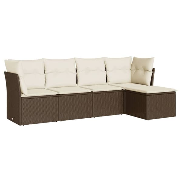 vidaXL sofasæt til haven 5 dele med hynder polyrattan brun