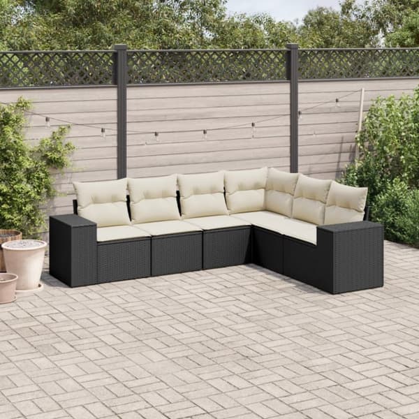 vidaXL sofasæt til haven 6 dele med hynder polyrattan sort