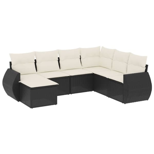 vidaXL sofasæt til haven 7 dele med hynder polyrattan sort