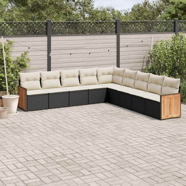 vidaXL sofasæt til haven 9 dele med hynder polyrattan sort