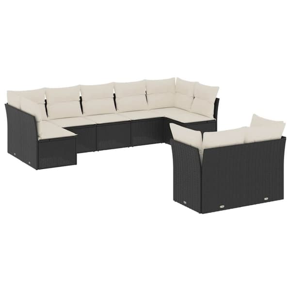 vidaXL sofasæt til haven 9 dele med hynder polyrattan sort