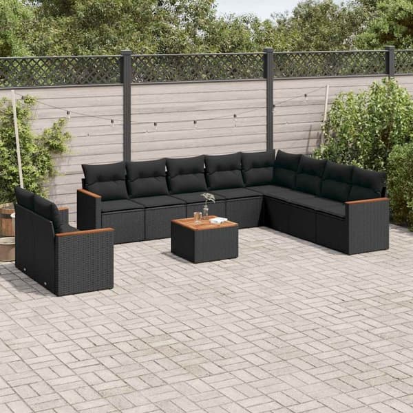 vidaXL sofasæt til haven 11 dele med hynder polyrattan sort