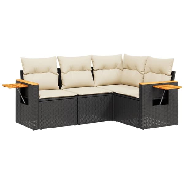 vidaXL sofasæt til haven 4 dele med hynder polyrattan sort