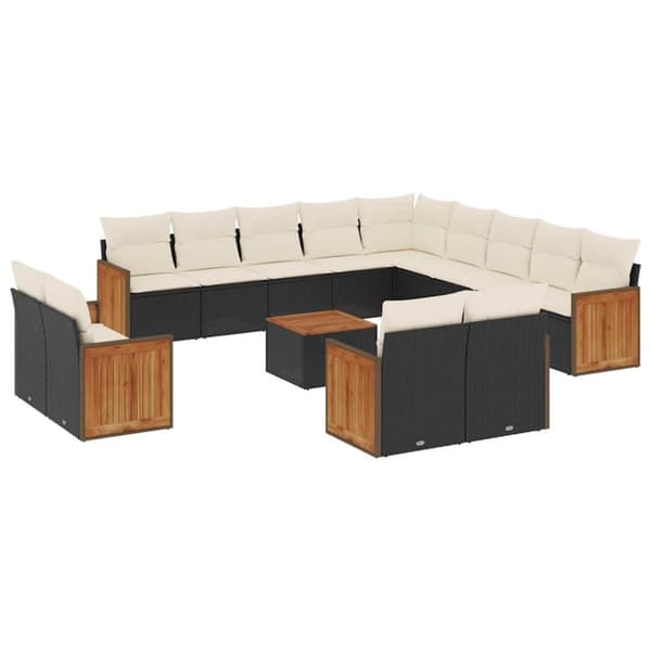 vidaXL sofasæt til haven 14 dele med hynder polyrattan sort