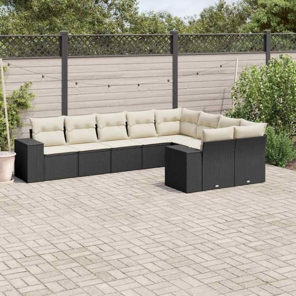 vidaXL sofasæt til haven 9 dele med hynder polyrattan sort