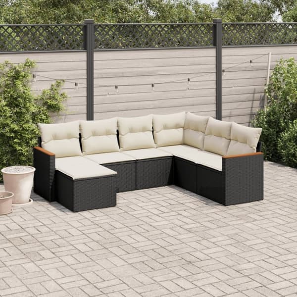 vidaXL sofasæt til haven 7 dele med hynder polyrattan sort