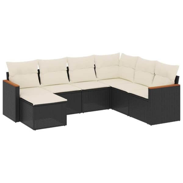 vidaXL sofasæt til haven 7 dele med hynder polyrattan sort