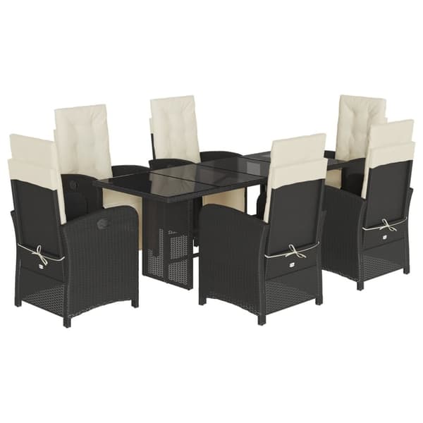 vidaXL Hagespisegruppe med puter 7 deler polyrotting svart