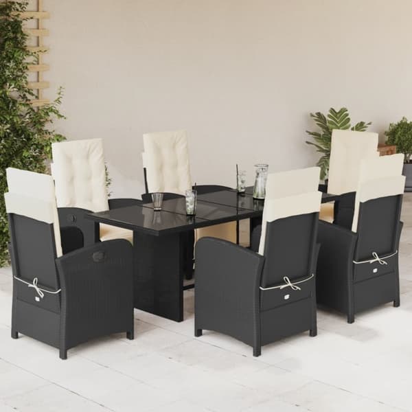 vidaXL Hagespisegruppe med puter 7 deler polyrotting svart