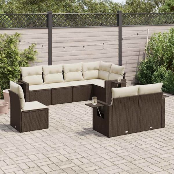 vidaXL Loungegrupp för trädgården med dynor 8 delar brun konstrotting