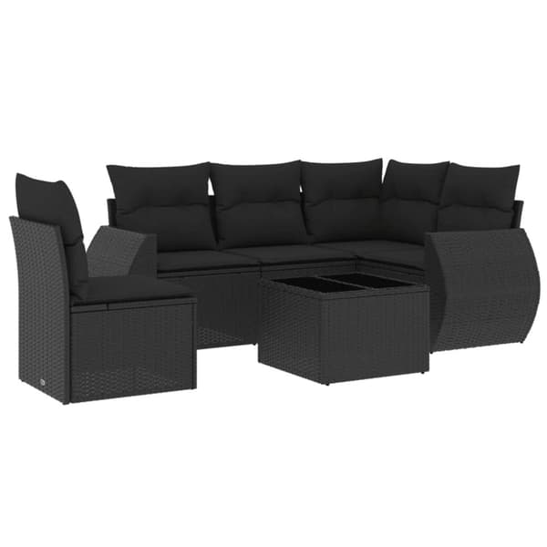 vidaXL Loungegrupp med dynor 6 delar svart konstrotting