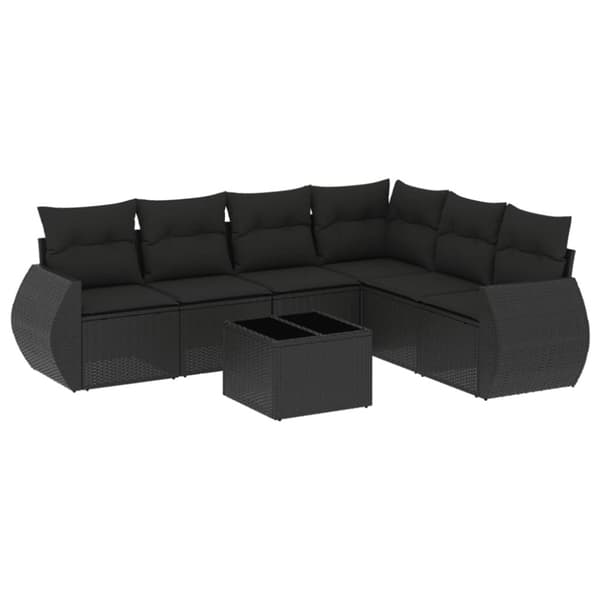 vidaXL sofasæt til haven 7 dele med hynder polyrattan sort