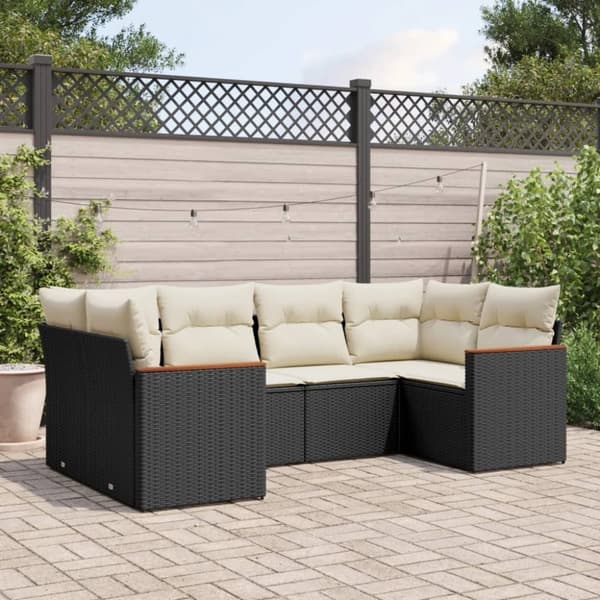 vidaXL Loungegrupp med dynor 6 delar svart konstrotting