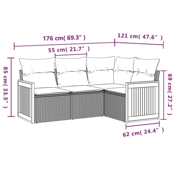 vidaXL sofasæt til haven 4 dele med hynder polyrattan sort