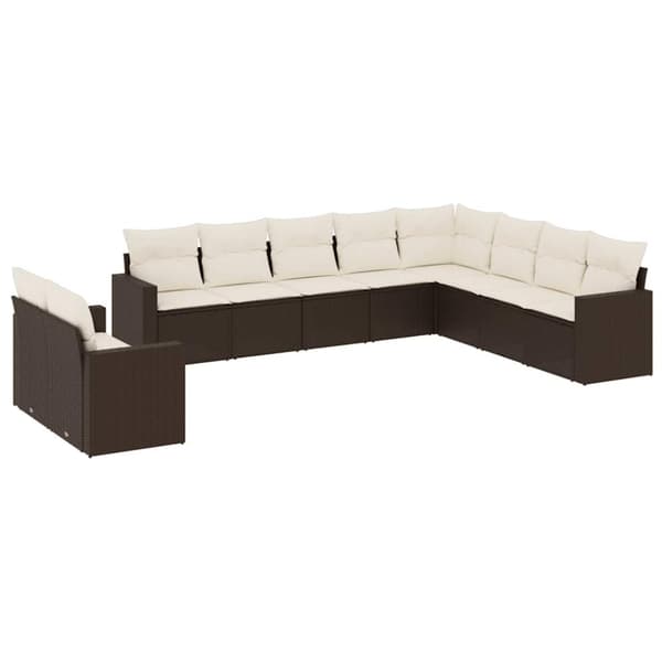vidaXL sofasæt til haven 10 dele med hynder polyrattan brun