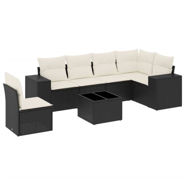 vidaXL sofasæt til haven 7 dele med hynder polyrattan sort