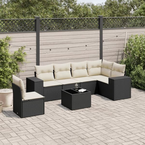 vidaXL sofasæt til haven 7 dele med hynder polyrattan sort